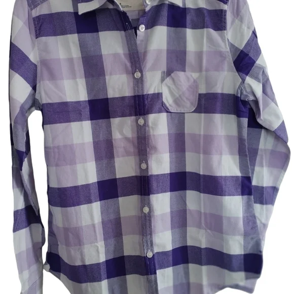American Eagle Outfitters Classic Purple Plaid Button Front Shirt 8 - Picture 2 of 13
